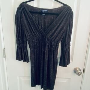 Max edition Dress Medium Black Print Babydoll V Neck High Waisted Witchy Smocked